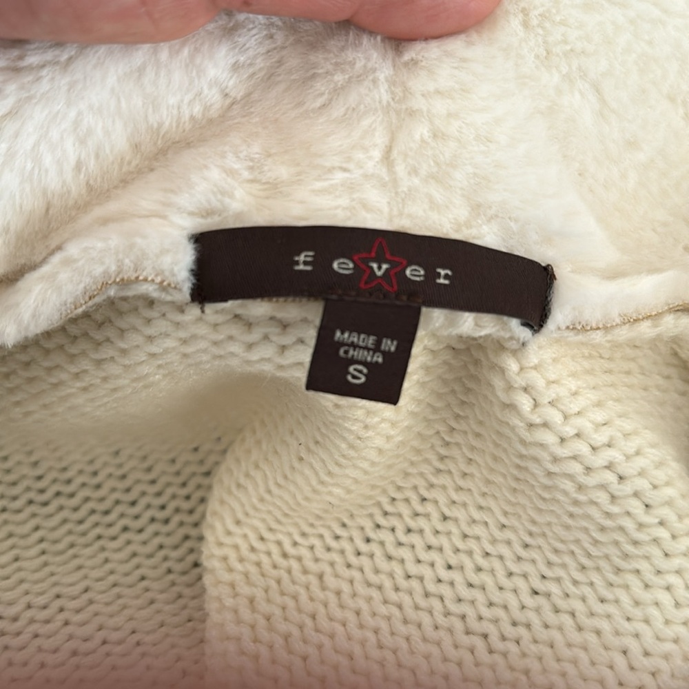 FEVER‎ women’s cascade collar beige faux suede Sherpa knit jacket size small - Picture 7 of 7